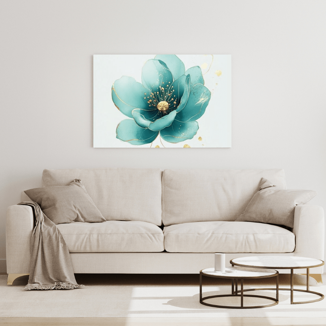 Elegant Turquoise Minimal Flower - Floral Wall Art - Aestheticanvas