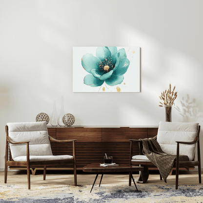 Elegant Turquoise Minimal Flower - Floral Wall Art - Aestheticanvas