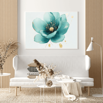 Elegant Turquoise Minimal Flower - Floral Wall Art - Aestheticanvas