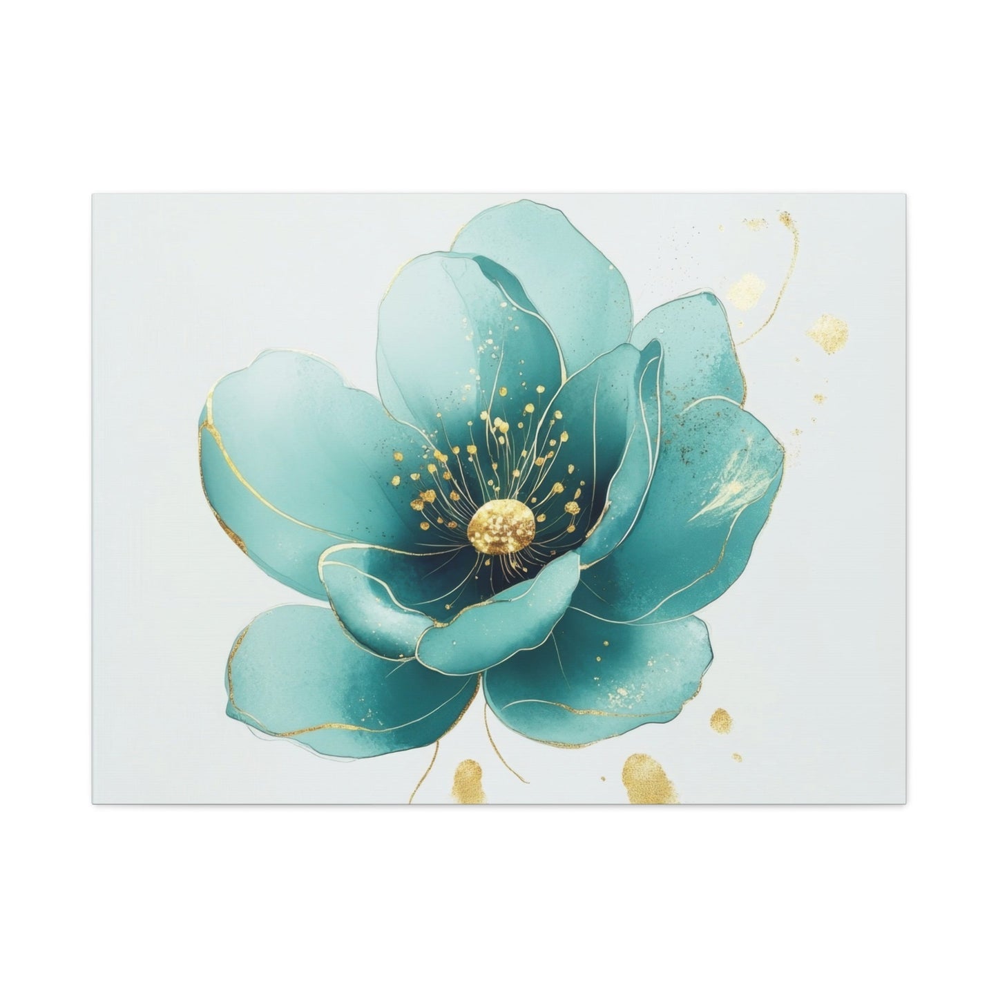 Elegant Turquoise Minimal Flower - Floral Wall Art - Aestheticanvas