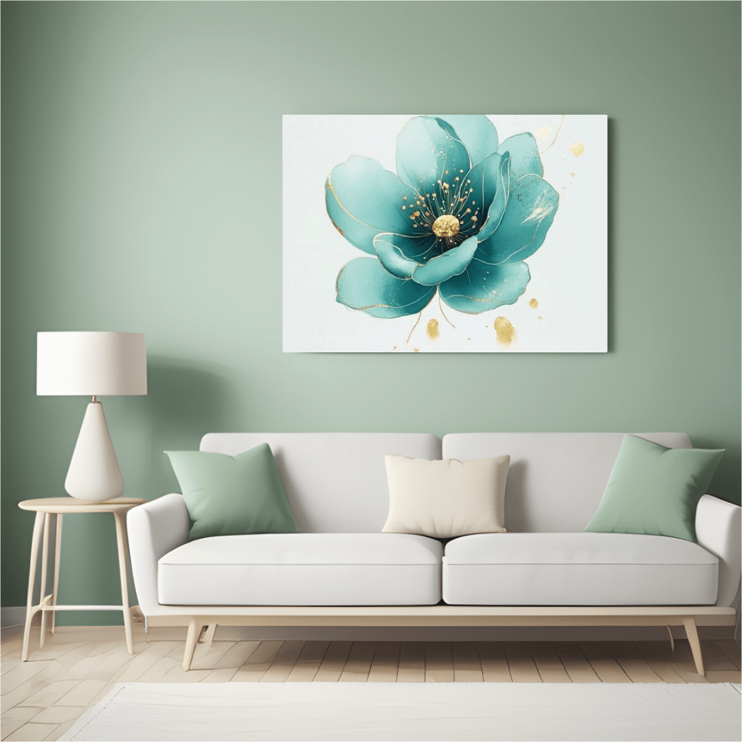 Elegant Turquoise Minimal Flower - Floral Wall Art - Aestheticanvas