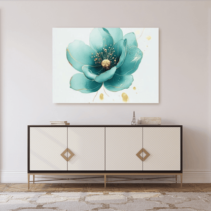 Elegant Turquoise Minimal Flower - Floral Wall Art - Aestheticanvas