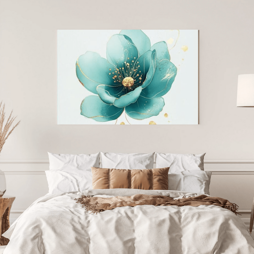 Elegant Turquoise Minimal Flower - Floral Wall Art - Aestheticanvas