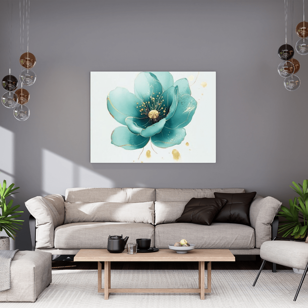 Elegant Turquoise Minimal Flower - Floral Wall Art - Aestheticanvas