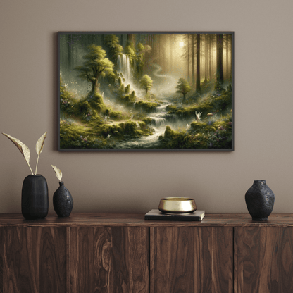 Enchanted Mystical Waterfall - Fantasy Wall Art - Aestheticanvas