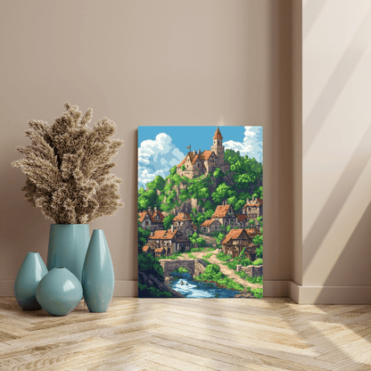 Enchanting Medieval Village - Pixel Art Wall Art - Aestheticanvas