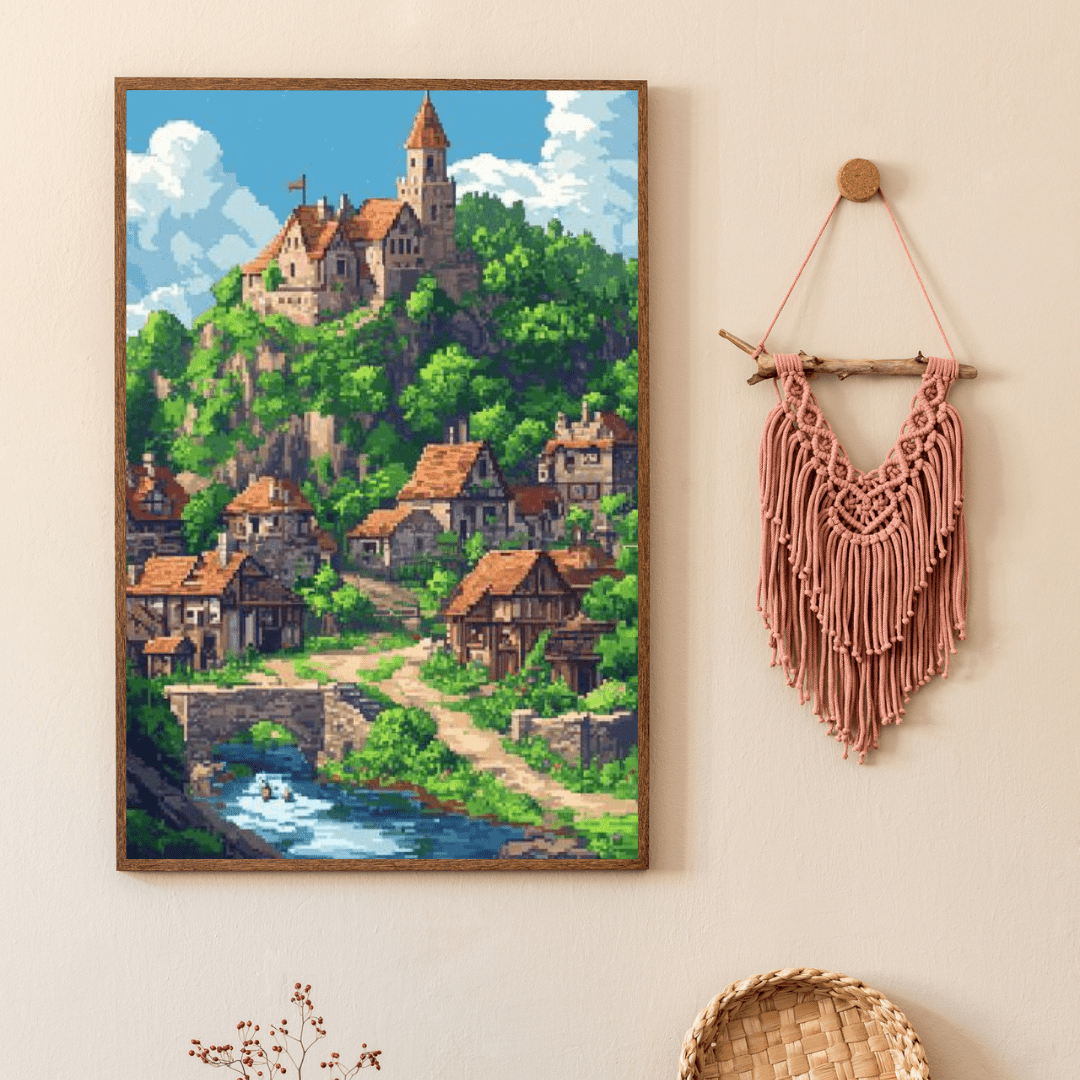 Enchanting Medieval Village - Pixel Art Wall Art - Aestheticanvas