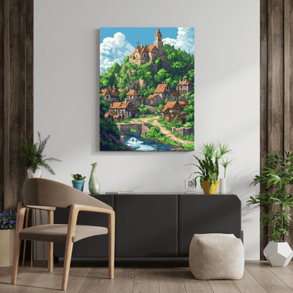 Enchanting Medieval Village - Pixel Art Wall Art - Aestheticanvas