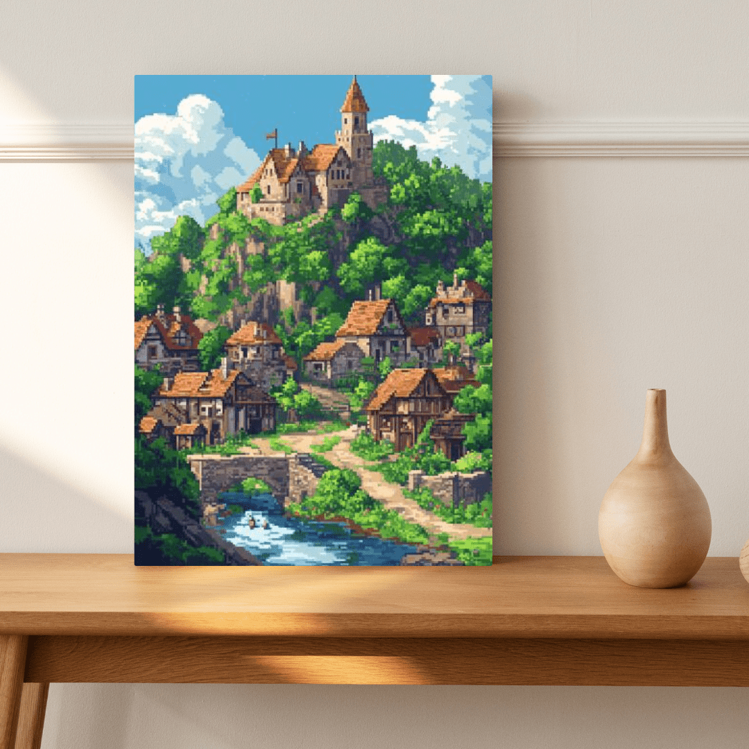 Enchanting Medieval Village - Pixel Art Wall Art - Aestheticanvas