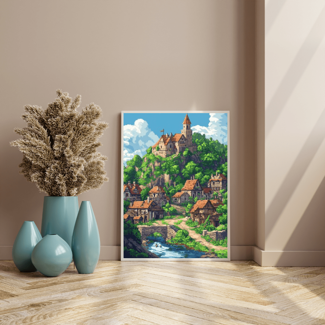 Enchanting Medieval Village - Pixel Art Wall Art - Aestheticanvas