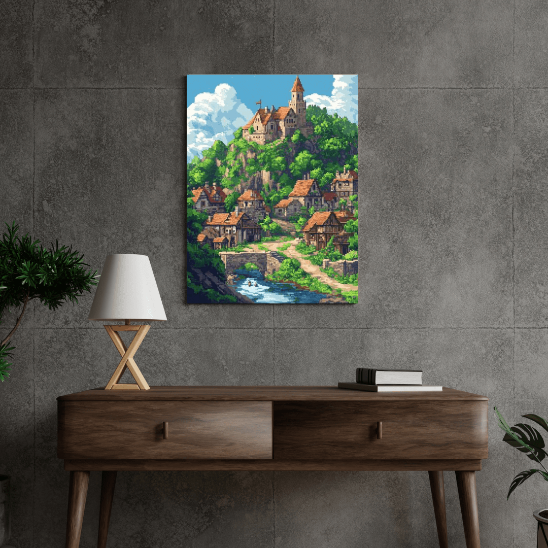 Enchanting Medieval Village - Pixel Art Wall Art - Aestheticanvas