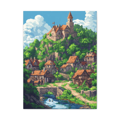 Enchanting Medieval Village - Pixel Art Wall Art - Aestheticanvas