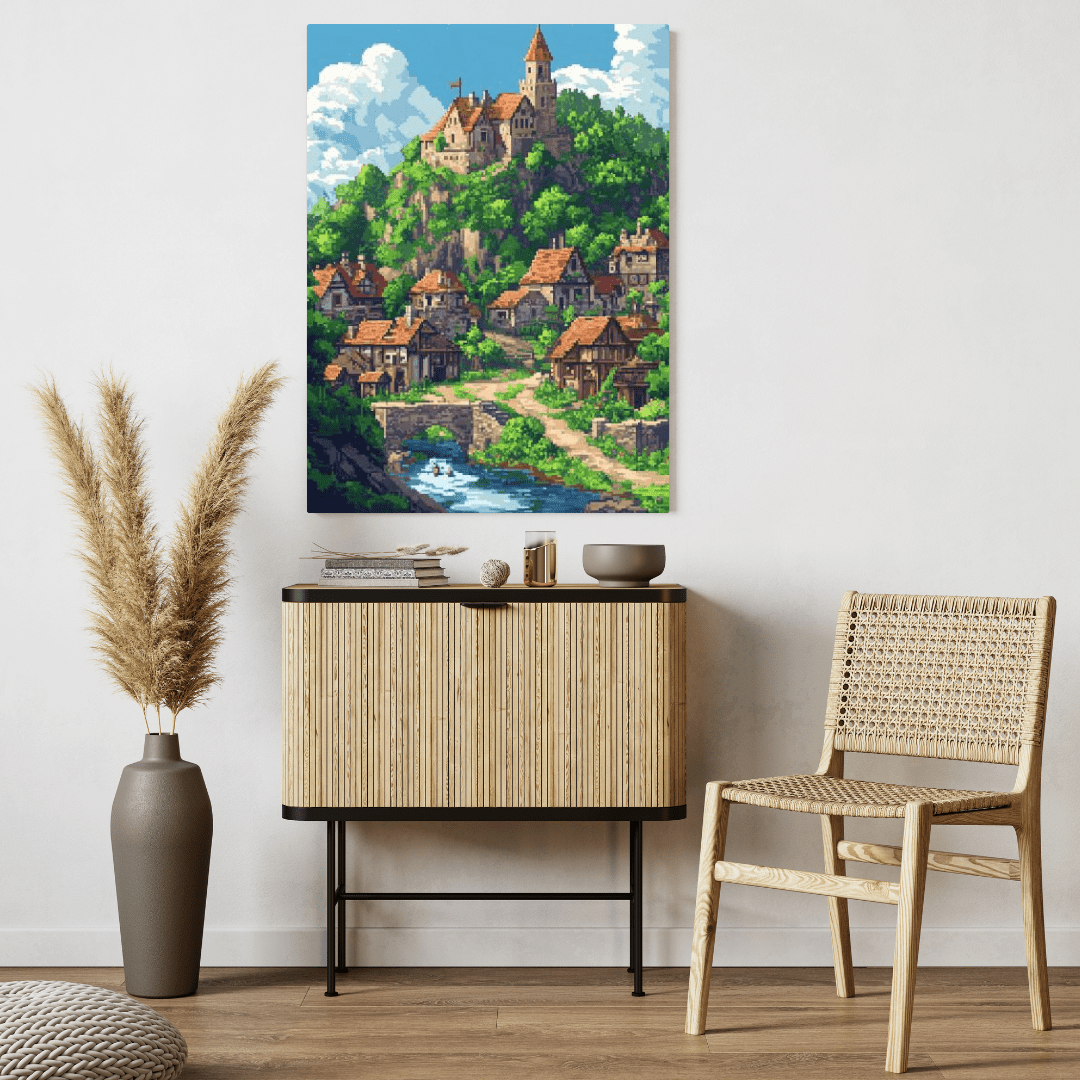 Enchanting Medieval Village - Pixel Art Wall Art - Aestheticanvas