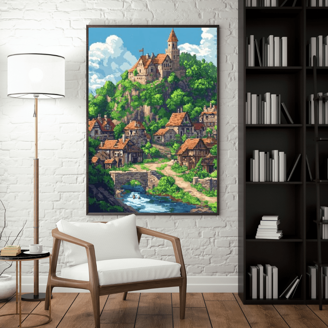 Enchanting Medieval Village - Pixel Art Wall Art - Aestheticanvas