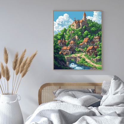 Enchanting Medieval Village - Pixel Art Wall Art - Aestheticanvas