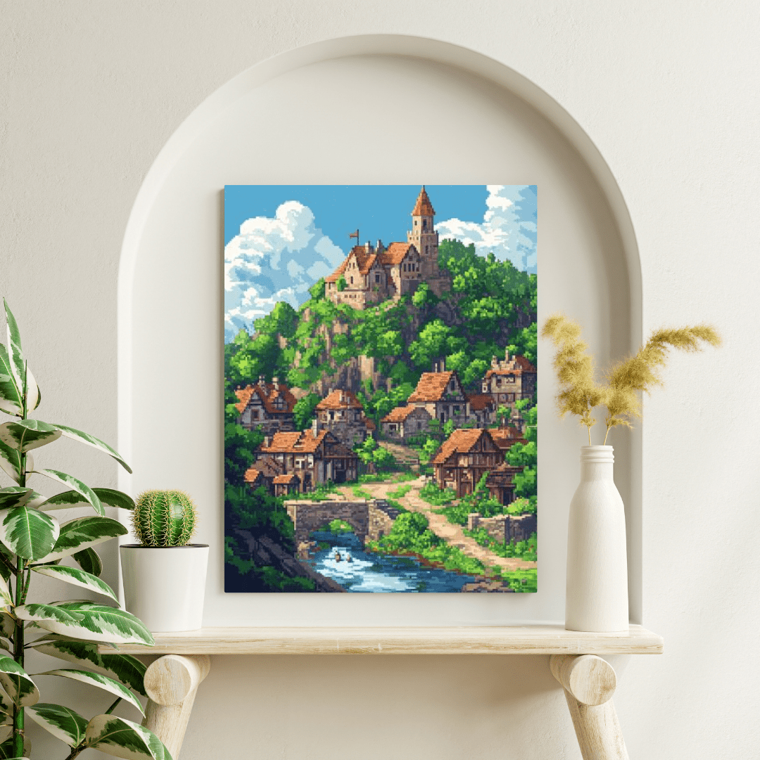 Enchanting Medieval Village - Pixel Art Wall Art - Aestheticanvas