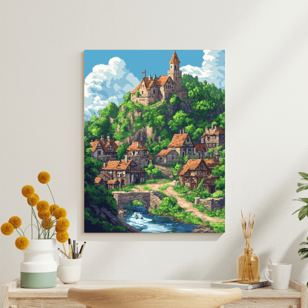 Enchanting Medieval Village - Pixel Art Wall Art - Aestheticanvas