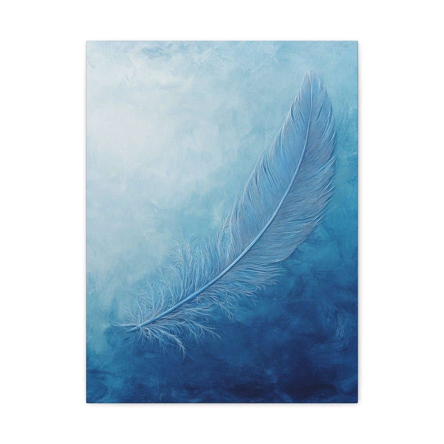 Ethereal Blue Feather Serenity - Minimal Wall Art - Aestheticanvas