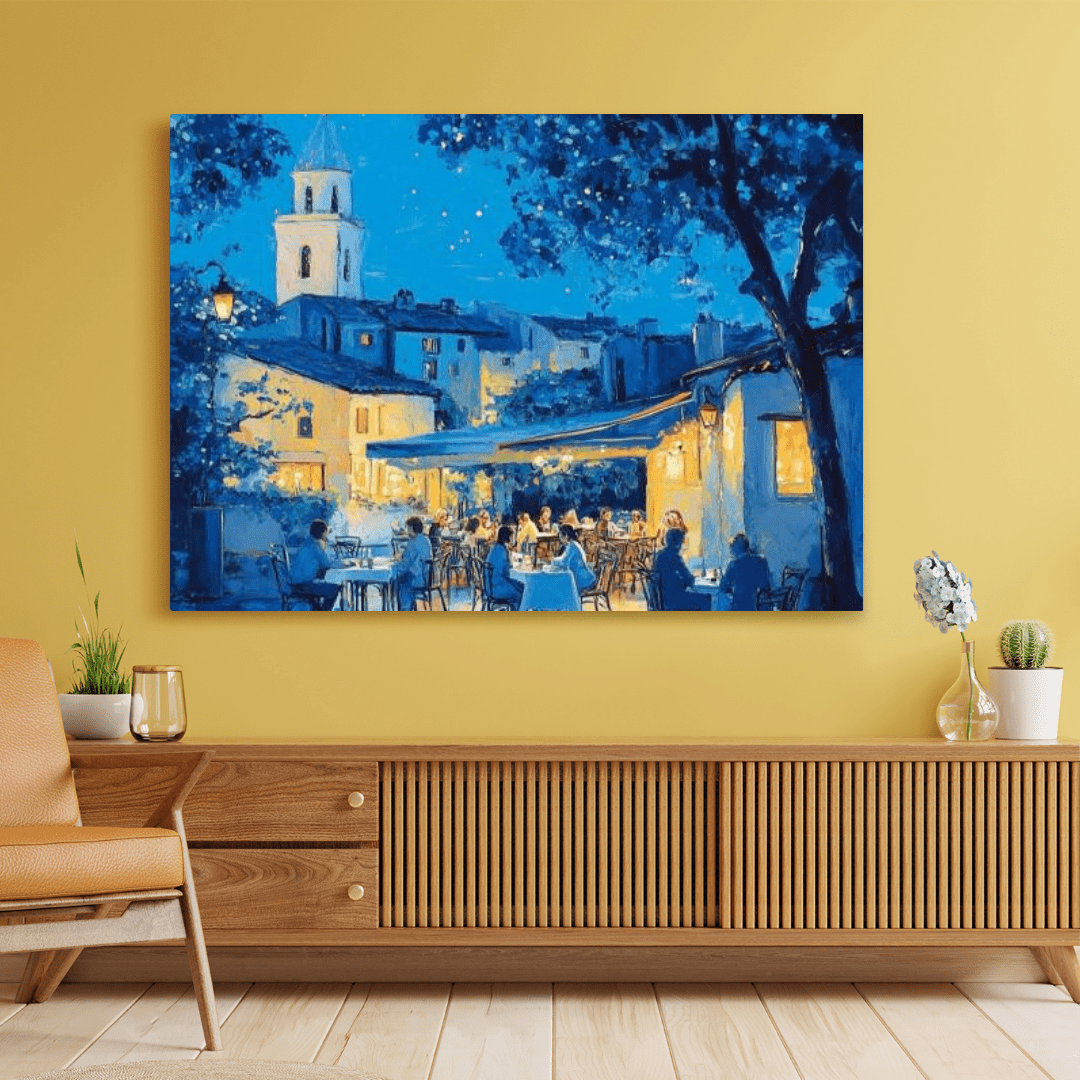 Evening Café Serenity - Village Wall Art - Aestheticanvas