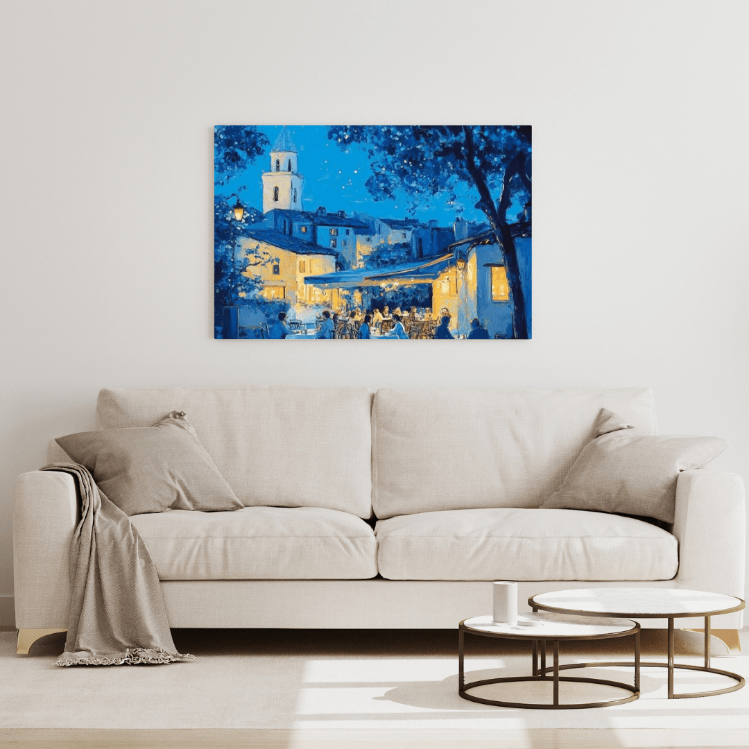 Evening Café Serenity - Village Wall Art - Aestheticanvas