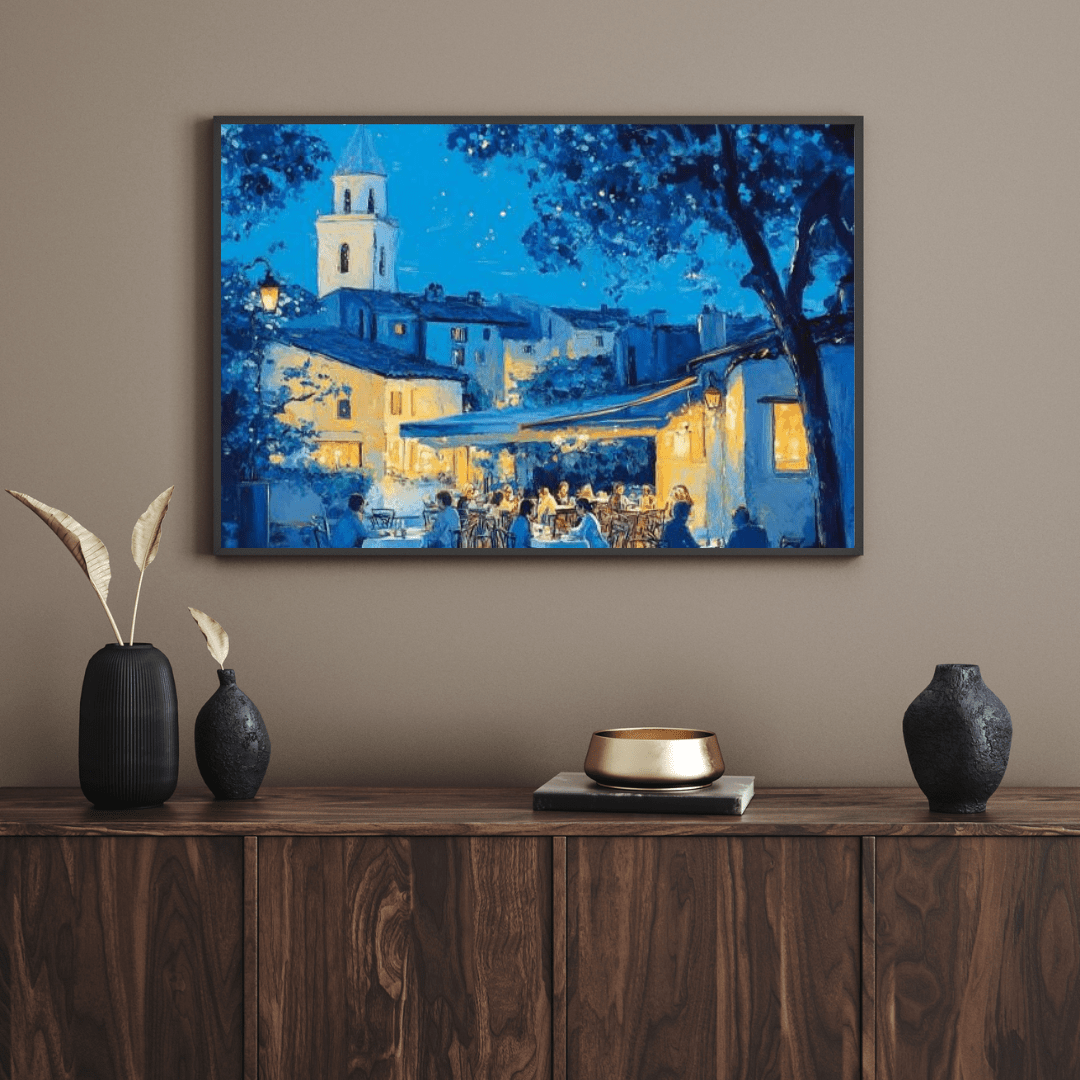 Evening Café Serenity - Village Wall Art - Aestheticanvas