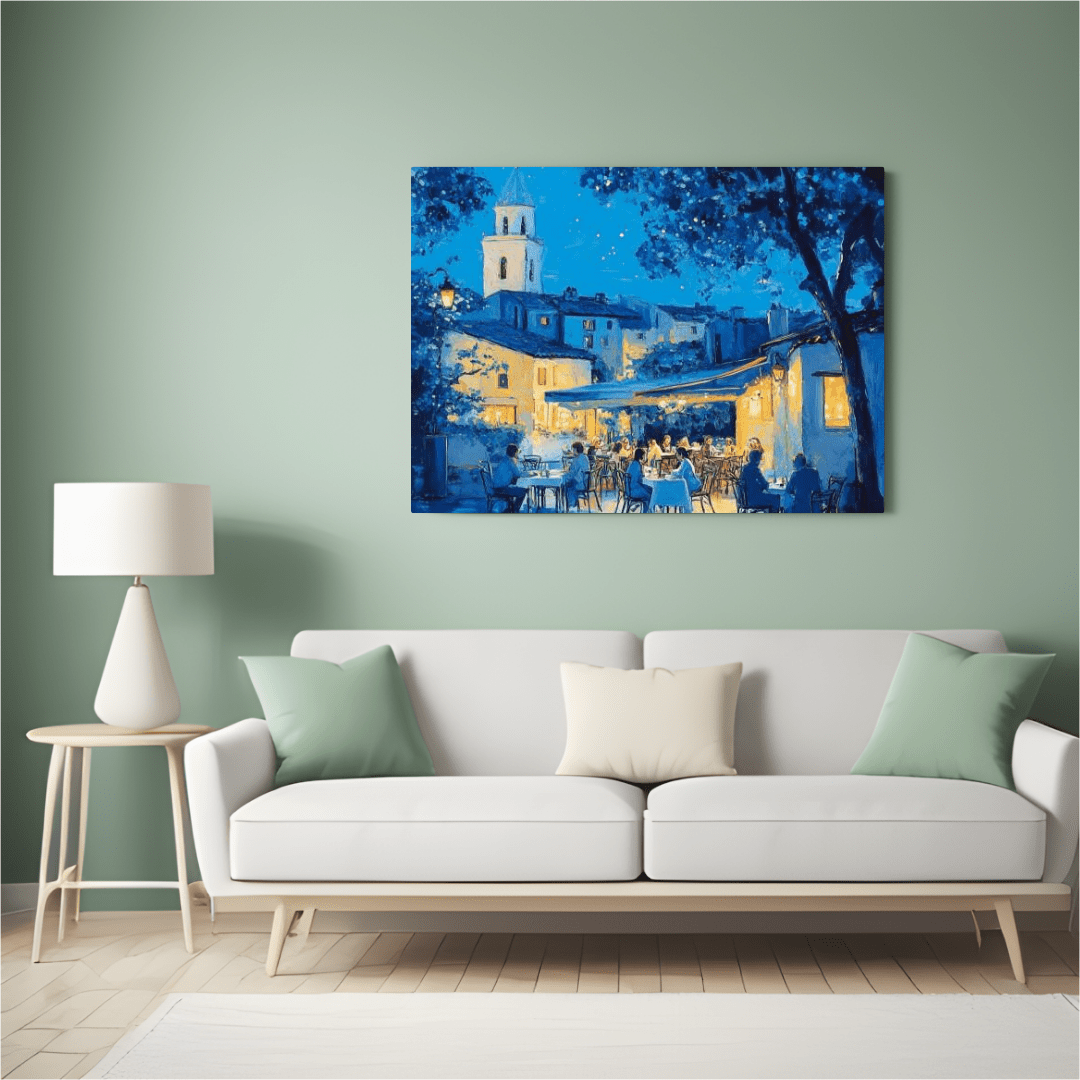 Evening Café Serenity - Village Wall Art - Aestheticanvas