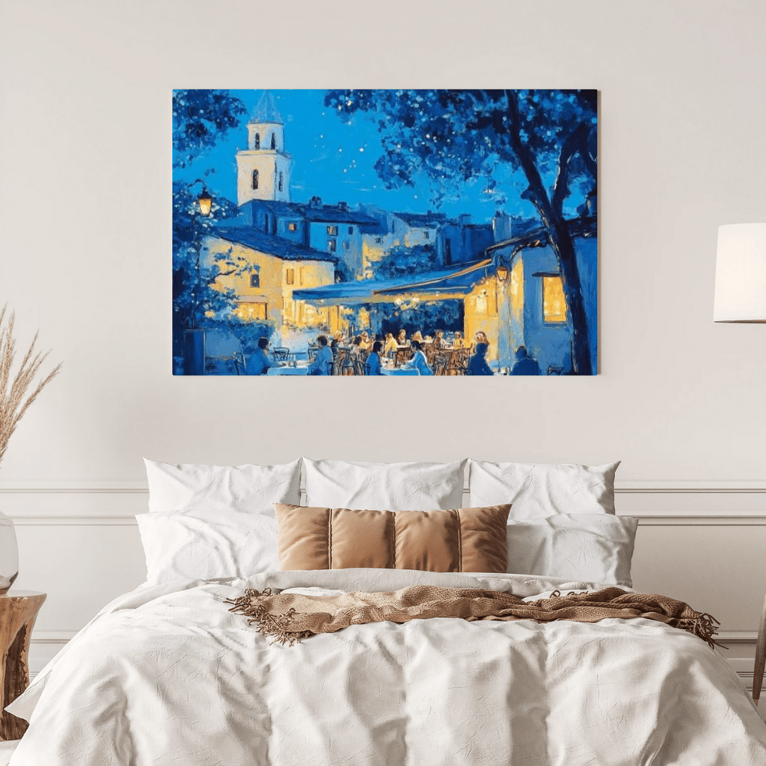 Evening Café Serenity - Village Wall Art - Aestheticanvas