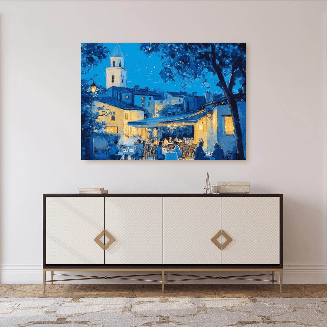 Evening Café Serenity - Village Wall Art - Aestheticanvas