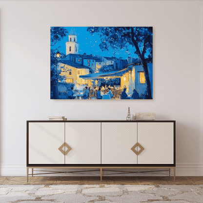 Evening Café Serenity - Village Wall Art - Aestheticanvas