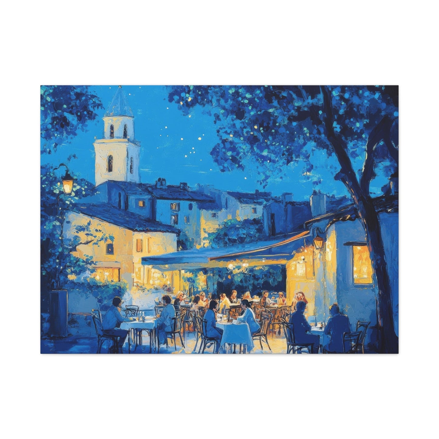 Evening Café Serenity - Village Wall Art - Aestheticanvas