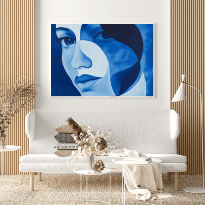 Feminine Blue Visage - Abstract Wall Art - Aestheticanvas