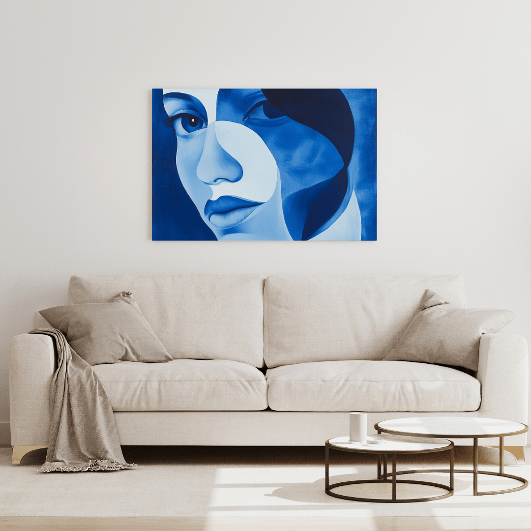 Feminine Blue Visage - Abstract Wall Art - Aestheticanvas