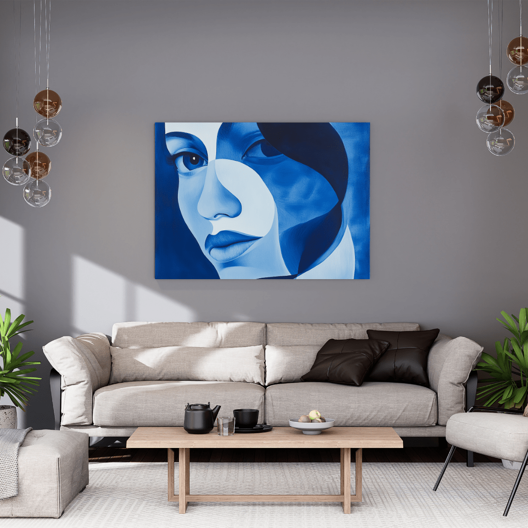 Feminine Blue Visage - Abstract Wall Art - Aestheticanvas