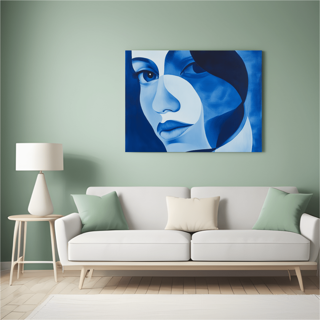 Feminine Blue Visage - Abstract Wall Art - Aestheticanvas