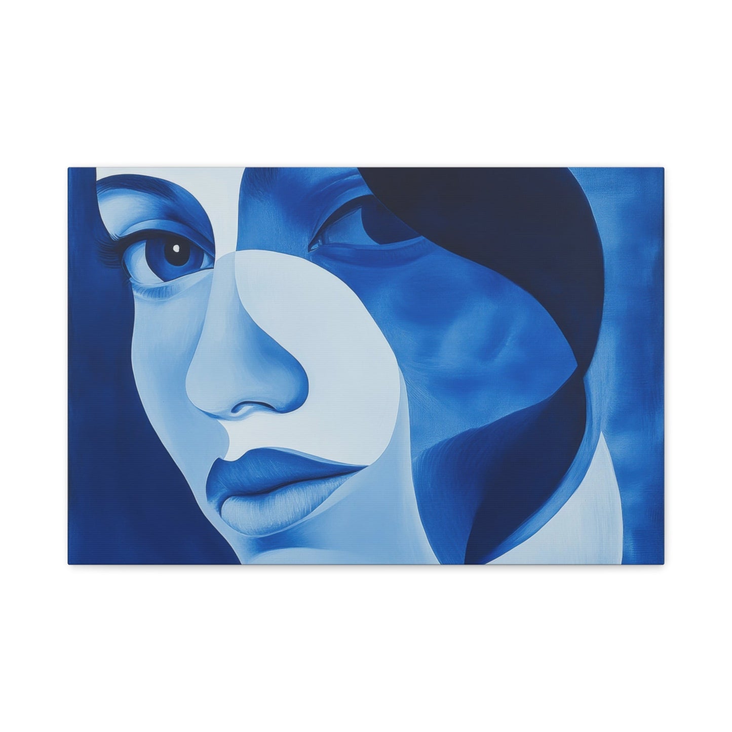 Feminine Blue Visage - Abstract Wall Art - Aestheticanvas