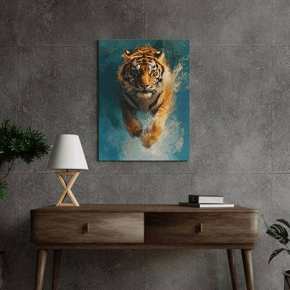 Fierce Tiger in Action - Wildlife Wall Art - Aestheticanvas