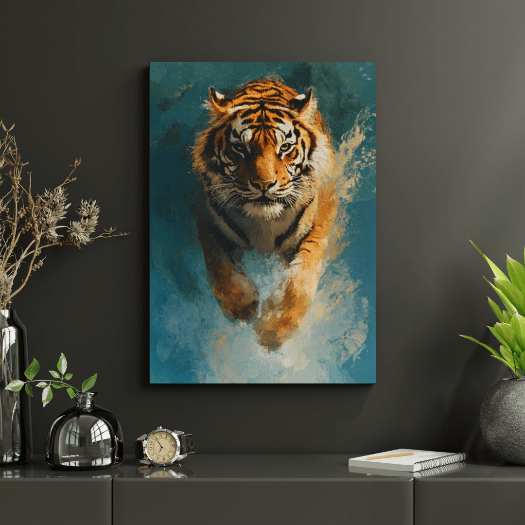 Fierce Tiger in Action - Wildlife Wall Art - Aestheticanvas