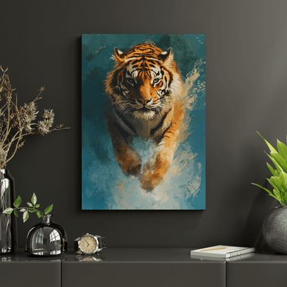 Fierce Tiger in Action - Wildlife Wall Art - Aestheticanvas