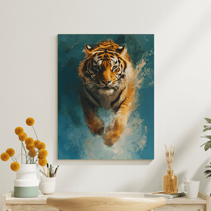 Fierce Tiger in Action - Wildlife Wall Art - Aestheticanvas