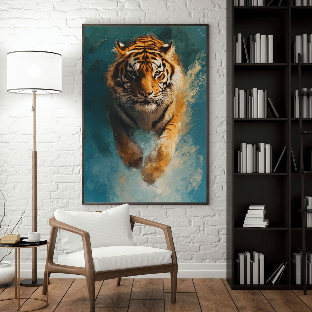 Fierce Tiger in Action - Wildlife Wall Art - Aestheticanvas