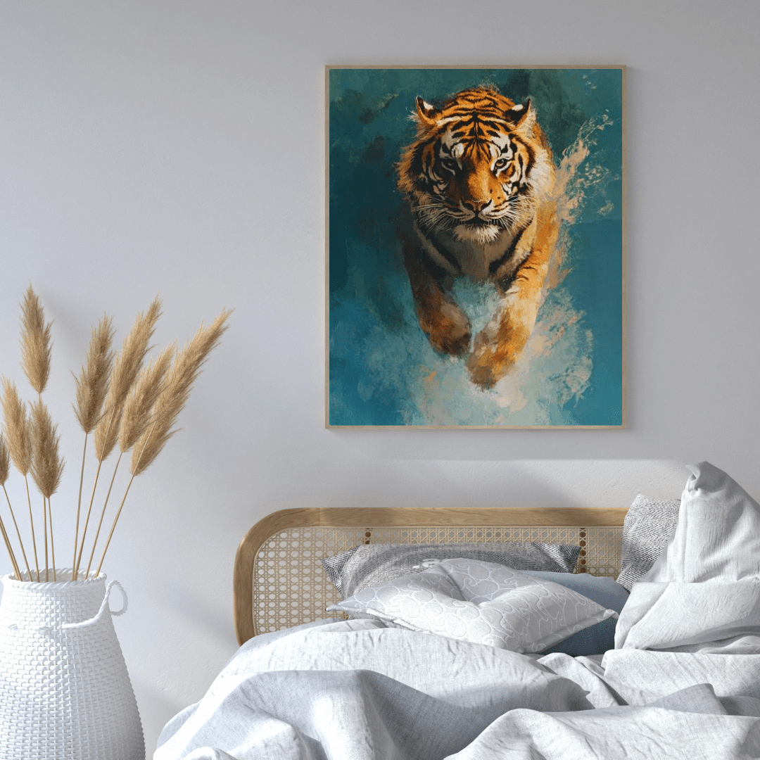 Fierce Tiger in Action - Wildlife Wall Art - Aestheticanvas