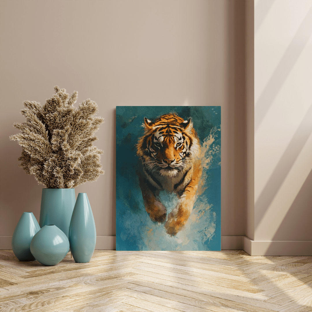 Fierce Tiger in Action - Wildlife Wall Art - Aestheticanvas