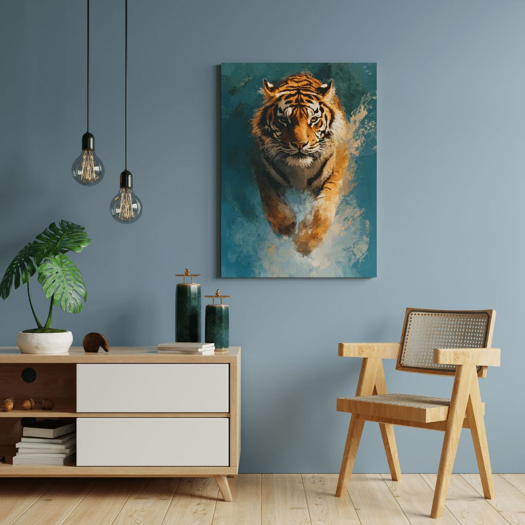 Fierce Tiger in Action - Wildlife Wall Art - Aestheticanvas