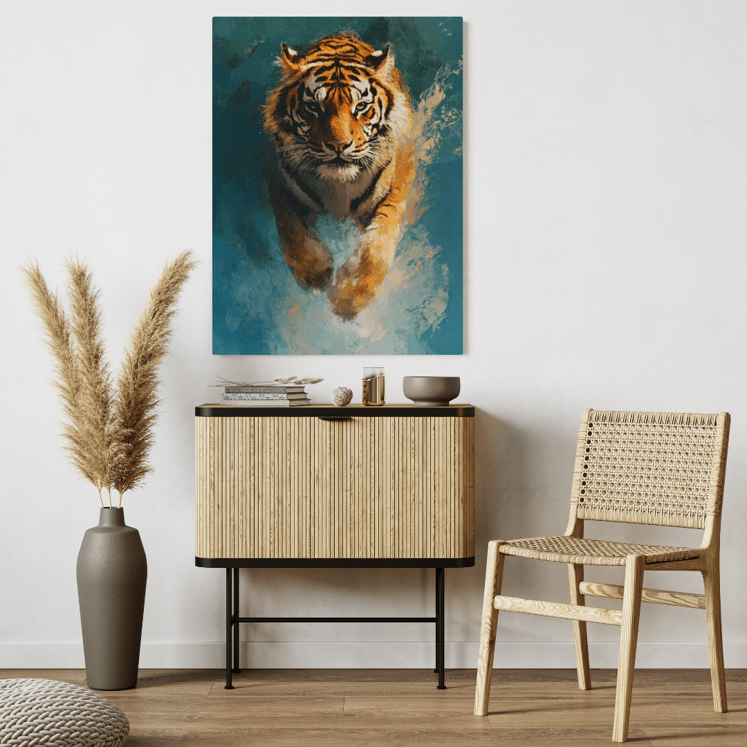 Fierce Tiger in Action - Wildlife Wall Art - Aestheticanvas