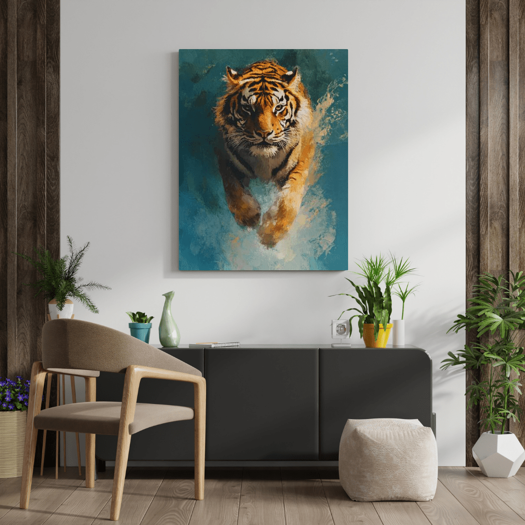 Fierce Tiger in Action - Wildlife Wall Art - Aestheticanvas