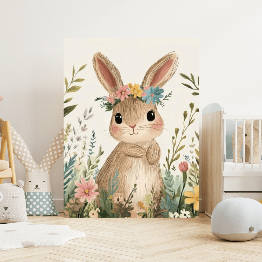 Floral Bunny Bloom - Kids Wall Art - Aestheticanvas