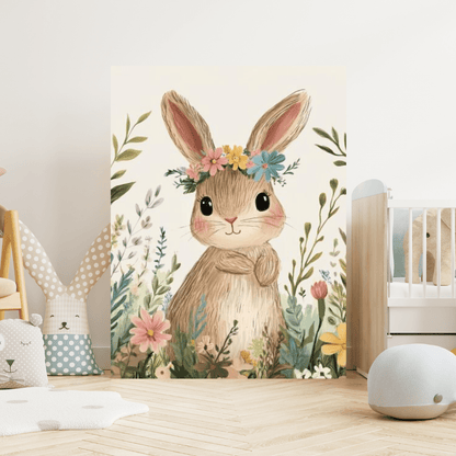 Floral Bunny Bloom - Kids Wall Art - Aestheticanvas