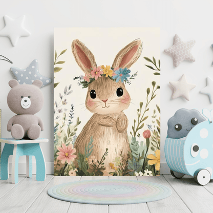 Floral Bunny Bloom - Kids Wall Art - Aestheticanvas