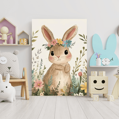 Floral Bunny Bloom - Kids Wall Art - Aestheticanvas