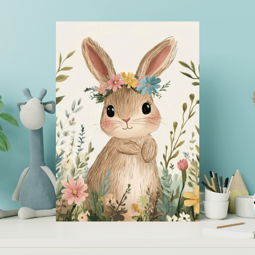 Floral Bunny Bloom - Kids Wall Art - Aestheticanvas